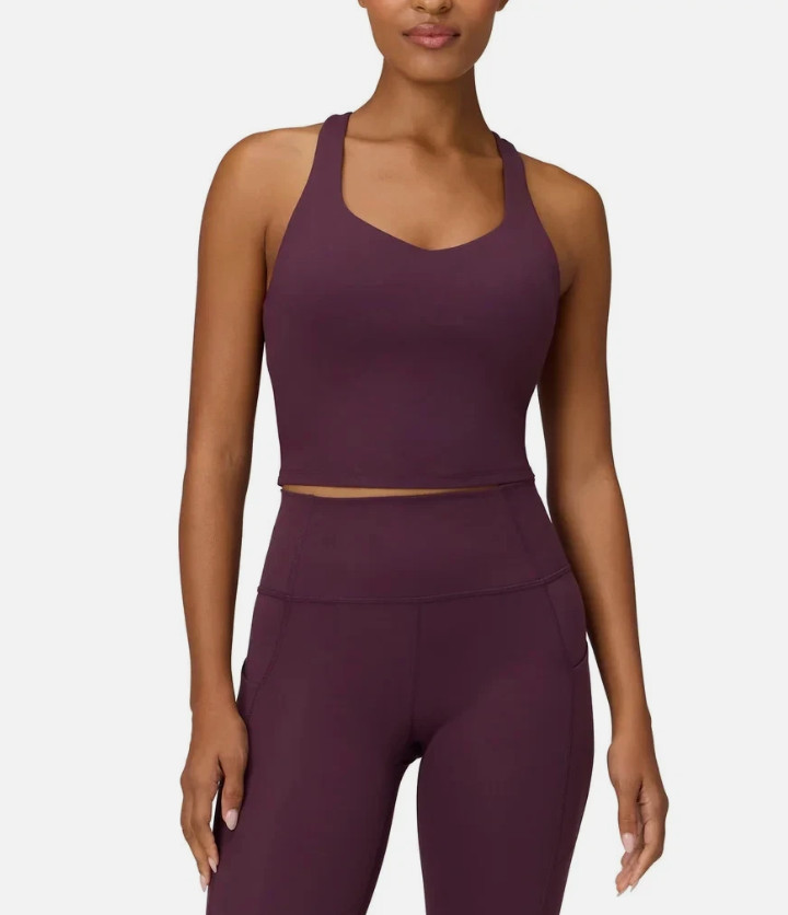 Fabletics Women’s Anywhere Cropped Built-In Tank Bra, Dark Red, Size XL
