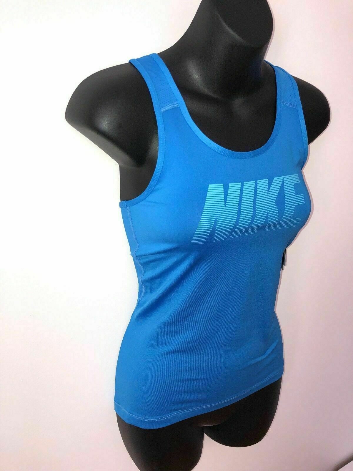 Nike Pro Dri Fit Hypercool Base Layer Tank Top Blue Small New Spellout Logo Y2K