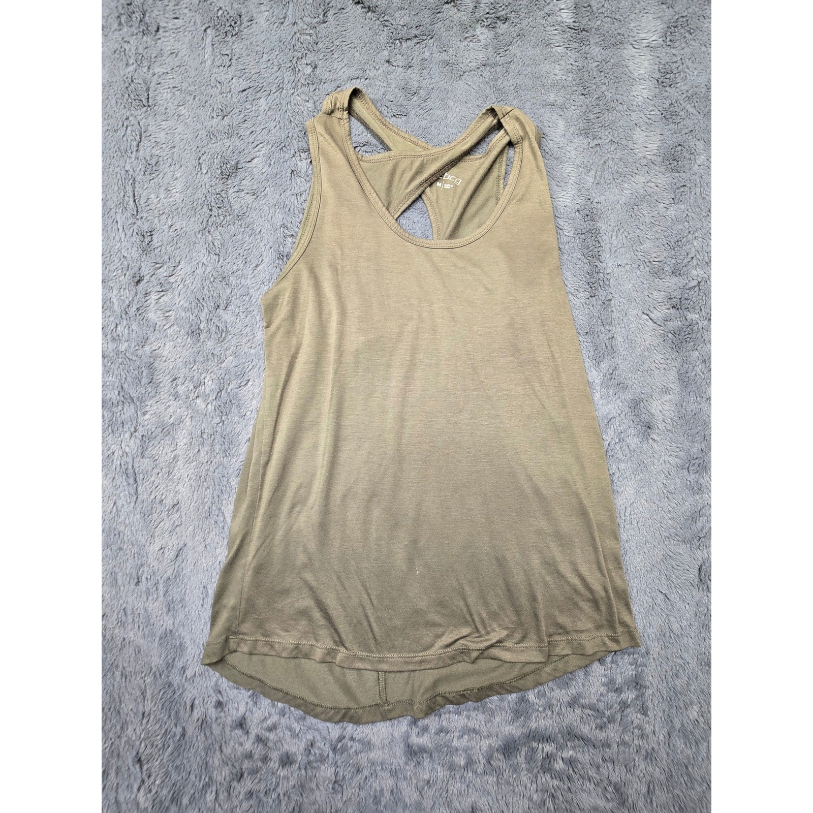 BCG Womens Active Tank Top Olive Green Keyhole Back Cross Strap Size M 0432