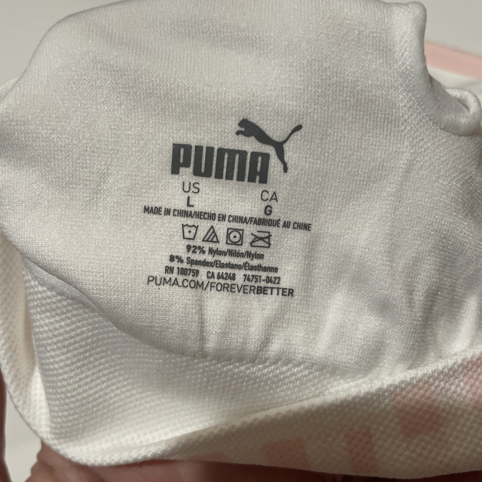 Puma Pink Crop Top Bra White Gingham Print Silver Cat. Foam Cups New
