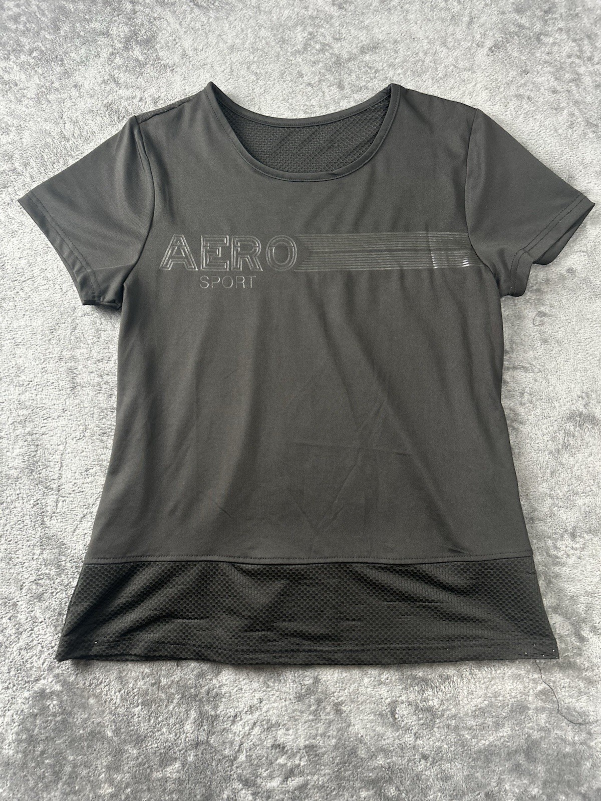 Aeropostale Women’s Aero Sport Black Graphic Tee with Mesh Hem Size M Athletic