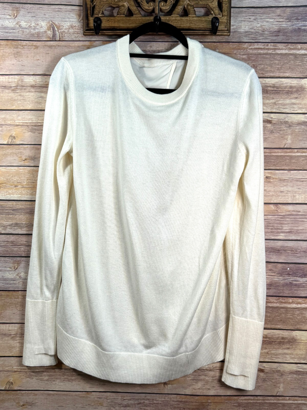 Lululemon Cream Still At Ease Cashmere Blend Long Sleeve Pullover Open Back Top