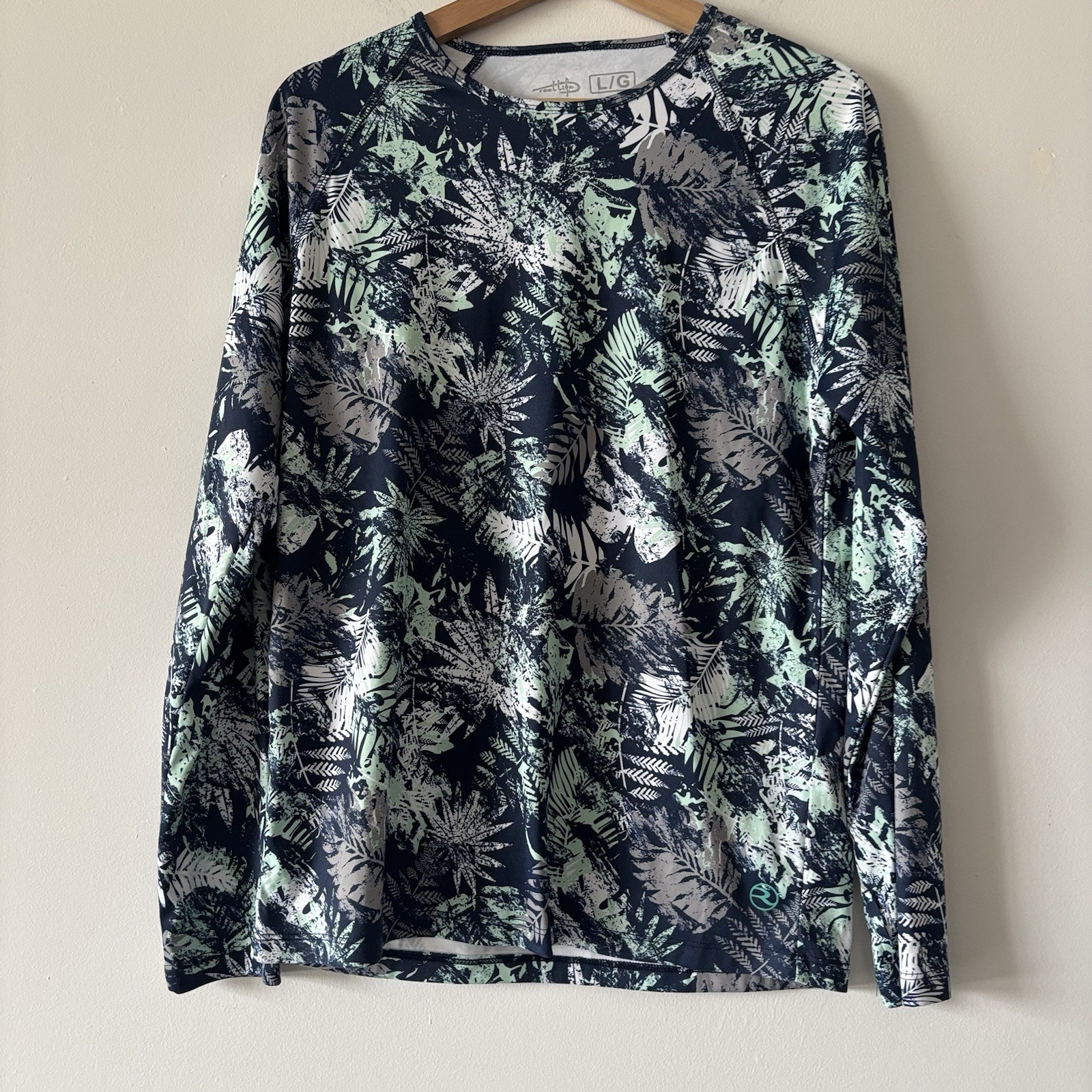 Reel Life Sun Ray Defender Shirt Womens Large Tropical Rash Guard Resort Beach