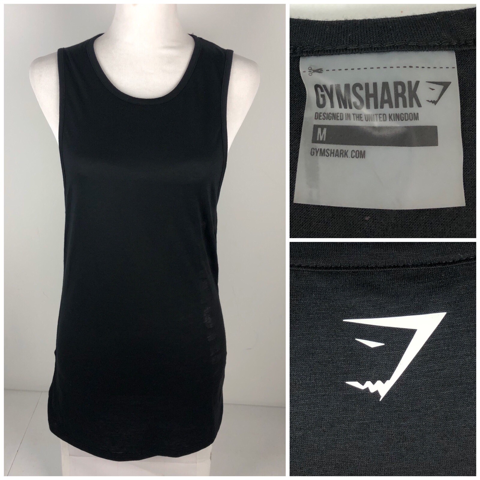 Gymshark Womens Medium Top Black Sleeveless Polyester Viscose See Through EUC
