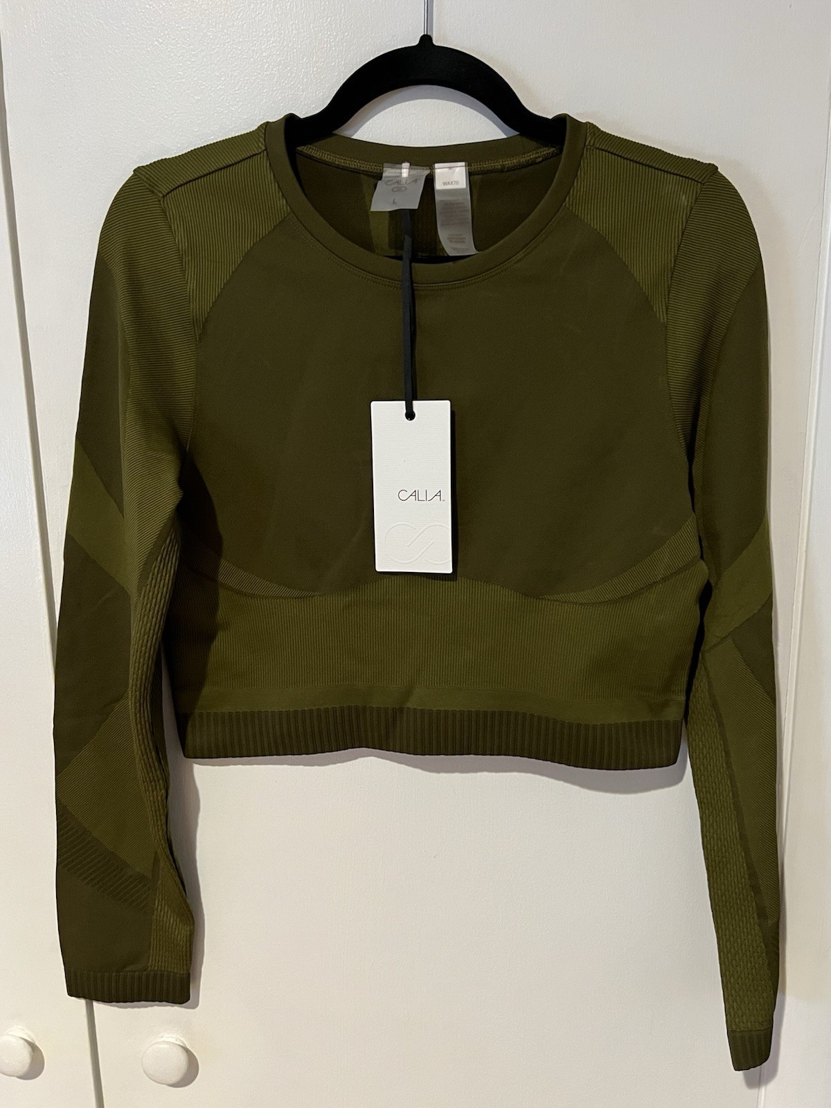 NWT Calia Seamless Crop Tee Womens Large Dark Khaki Olive Long Sleeve