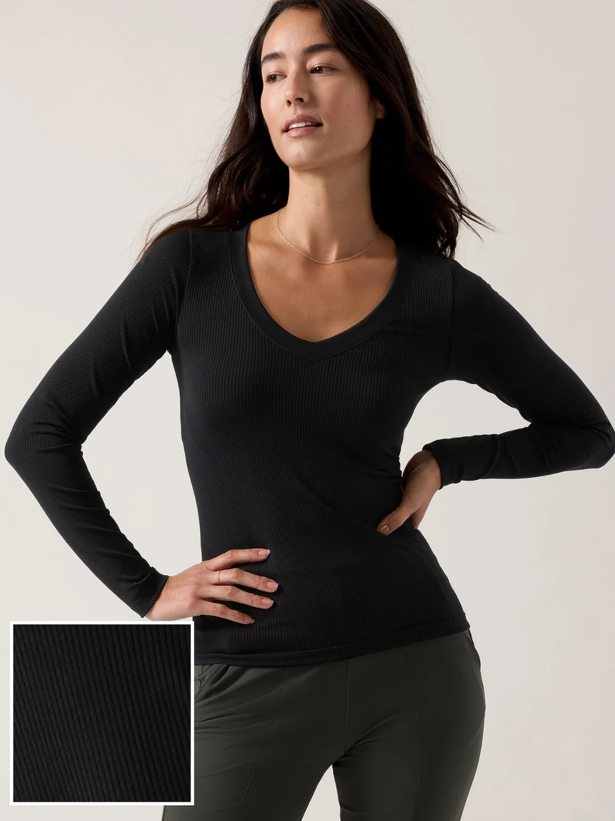 NWT – Athleta Renew Seamless V-Neck Top – MEDIUM – Women’s Ribbed Long Sleeve