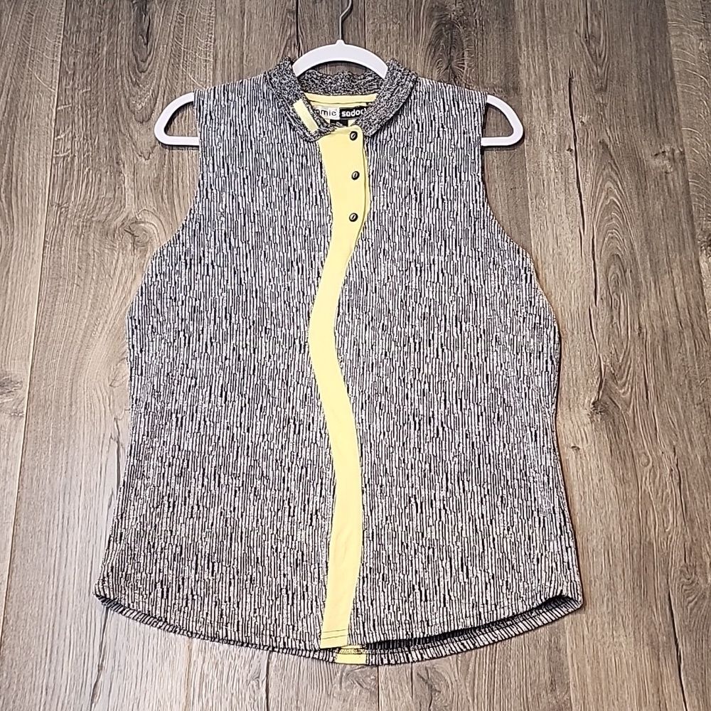 Jamie SADOCK Women’s XL Sleeveless Athletic Top Gray Black Yellow Textured