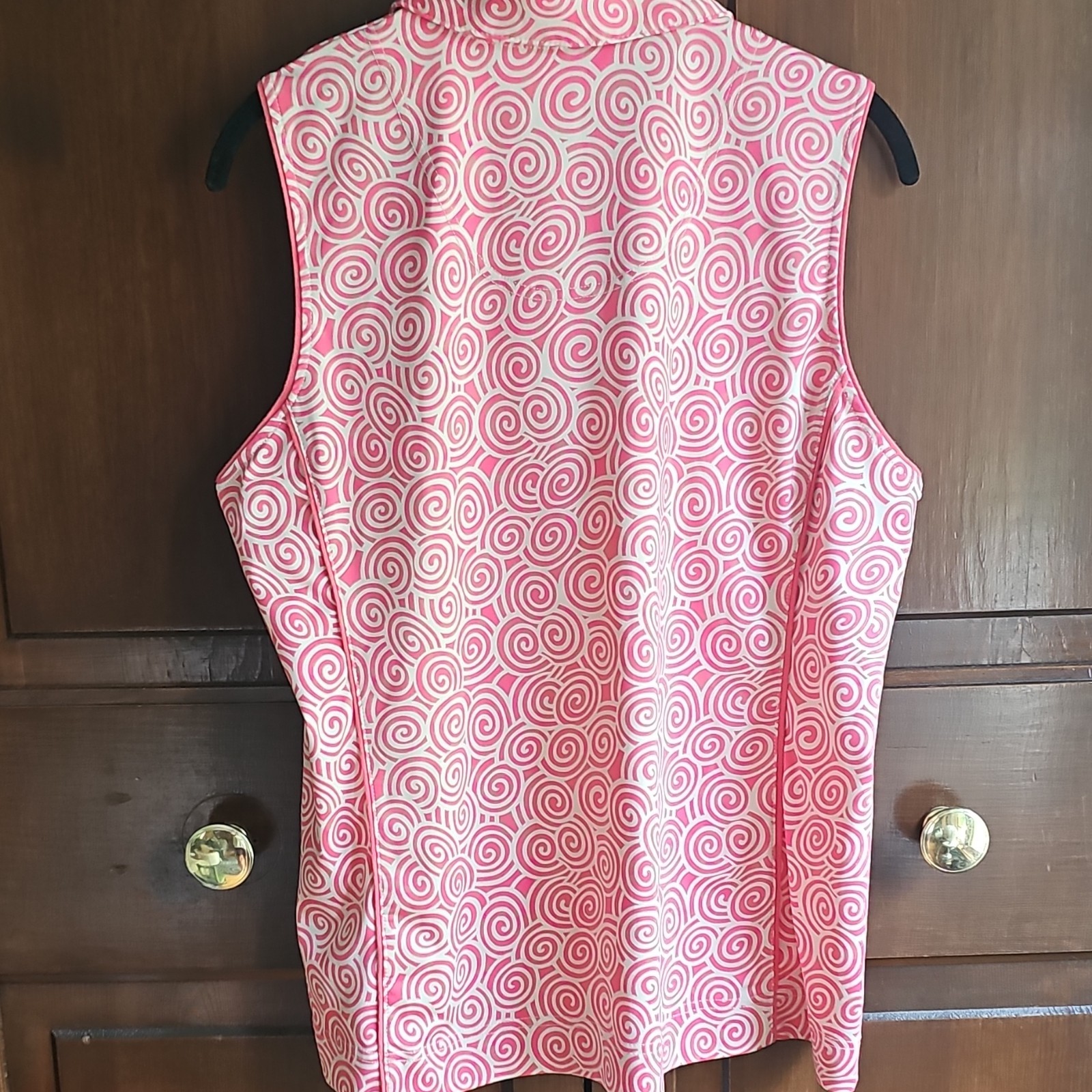 Sport Haley Women’s XL Pink/White Geometric Sleeveless 1/4 Zip Collared Vest