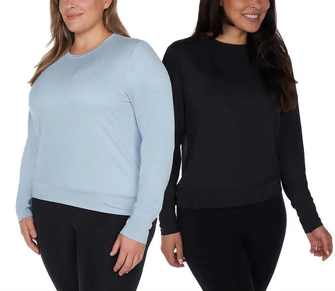 Lukka Lux Womens 2 Pack Large Long Sleeve Active T-Shirts – Blue Black