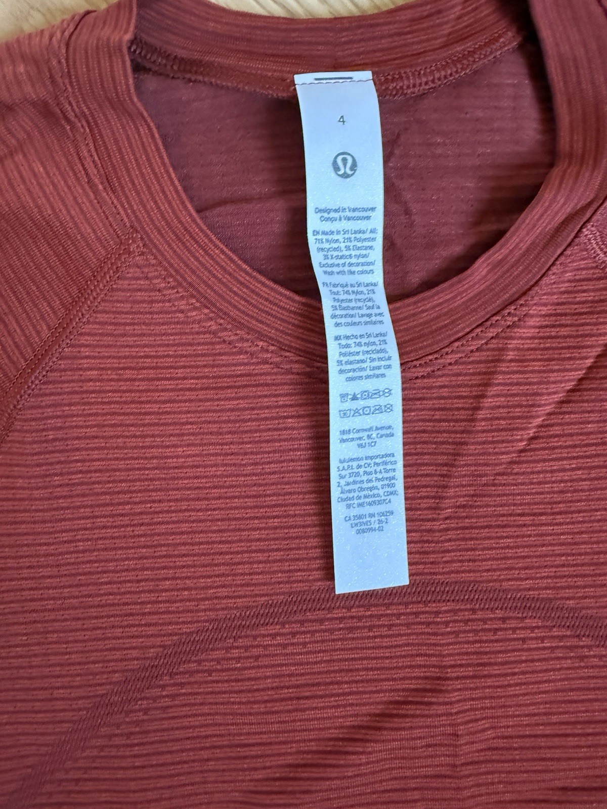 lululemon Swiftly Tech Cropped Short Sleeve 2.0 Crew Seamless Red Size 4