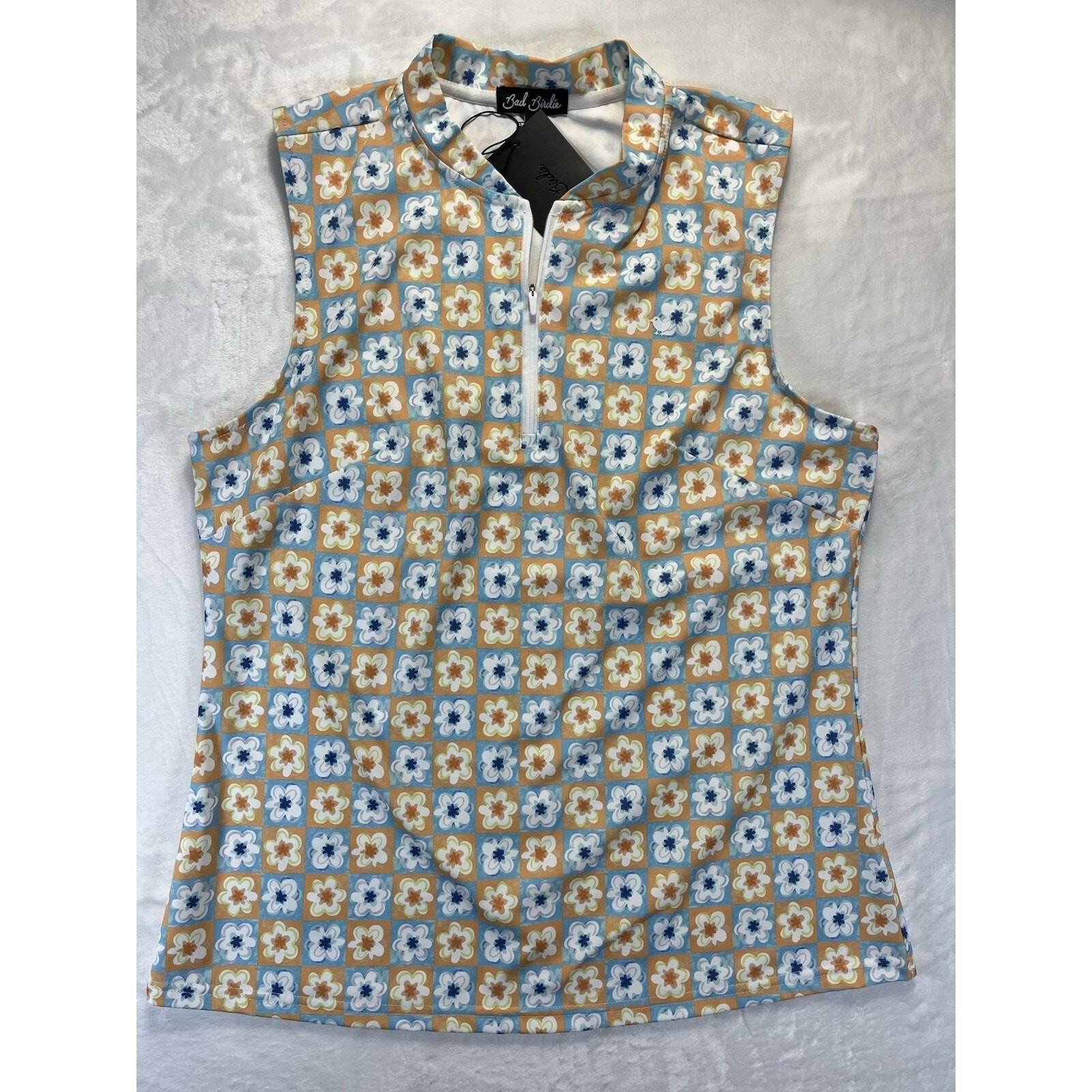 BAD BIRDIE Women’s Size XL Flower Power Sleeveless Blade Polo Shirt Golf Tennis