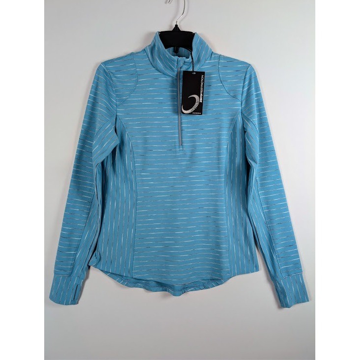 Zero Restriction Renae Zip Mock Pullover Women Small Turquoise Blue Stripe NEW