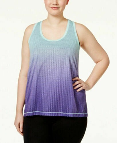Ideology Women’s Tank Top Dip-Dyed Purple Blue Chevron Shirt Size 1X