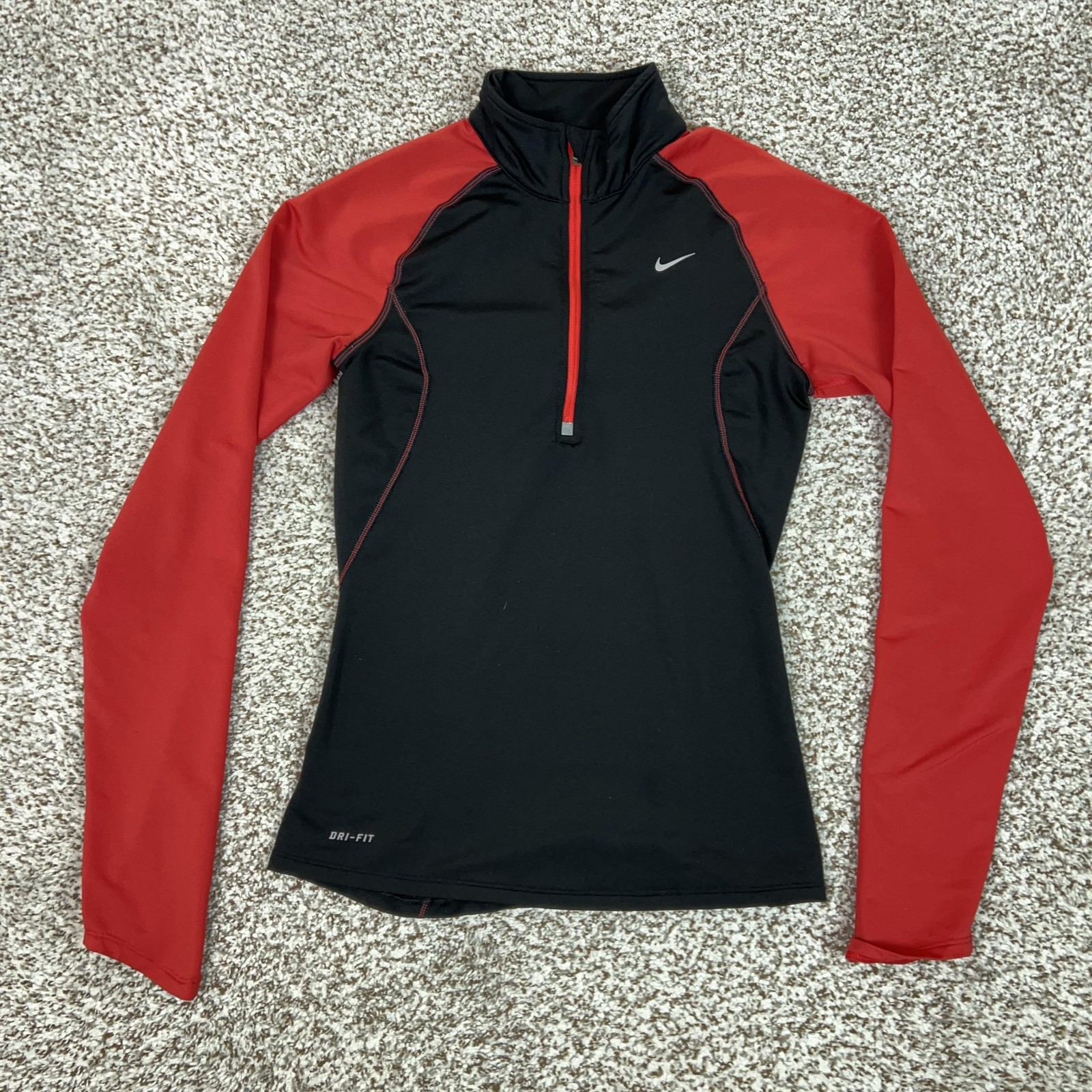 Nike Pullover Womens XS Black Red Dri-FIT 1/4 Zip Mock Neck Running Top Workout