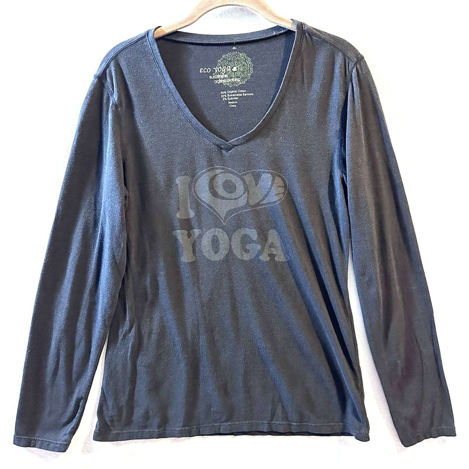 Eco Yoga Medium M Organic Cotton Sustainable Bamboo “I Love Yoga” Athleisure