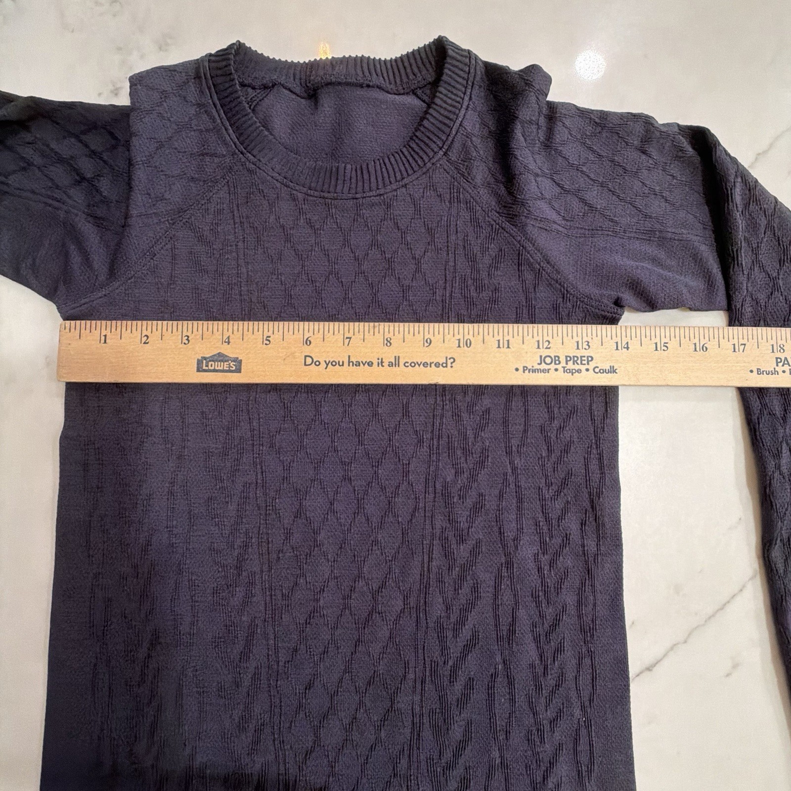 Lululemon Rest Less Pullover Cable Textured Base Layer Thumb Hole Midnight Navy