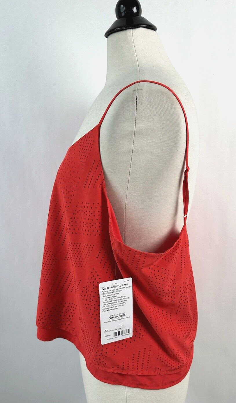 Athleta Perforated Cami XL Saffron Red Orange Athletic Tank Adjustable Strap NWT