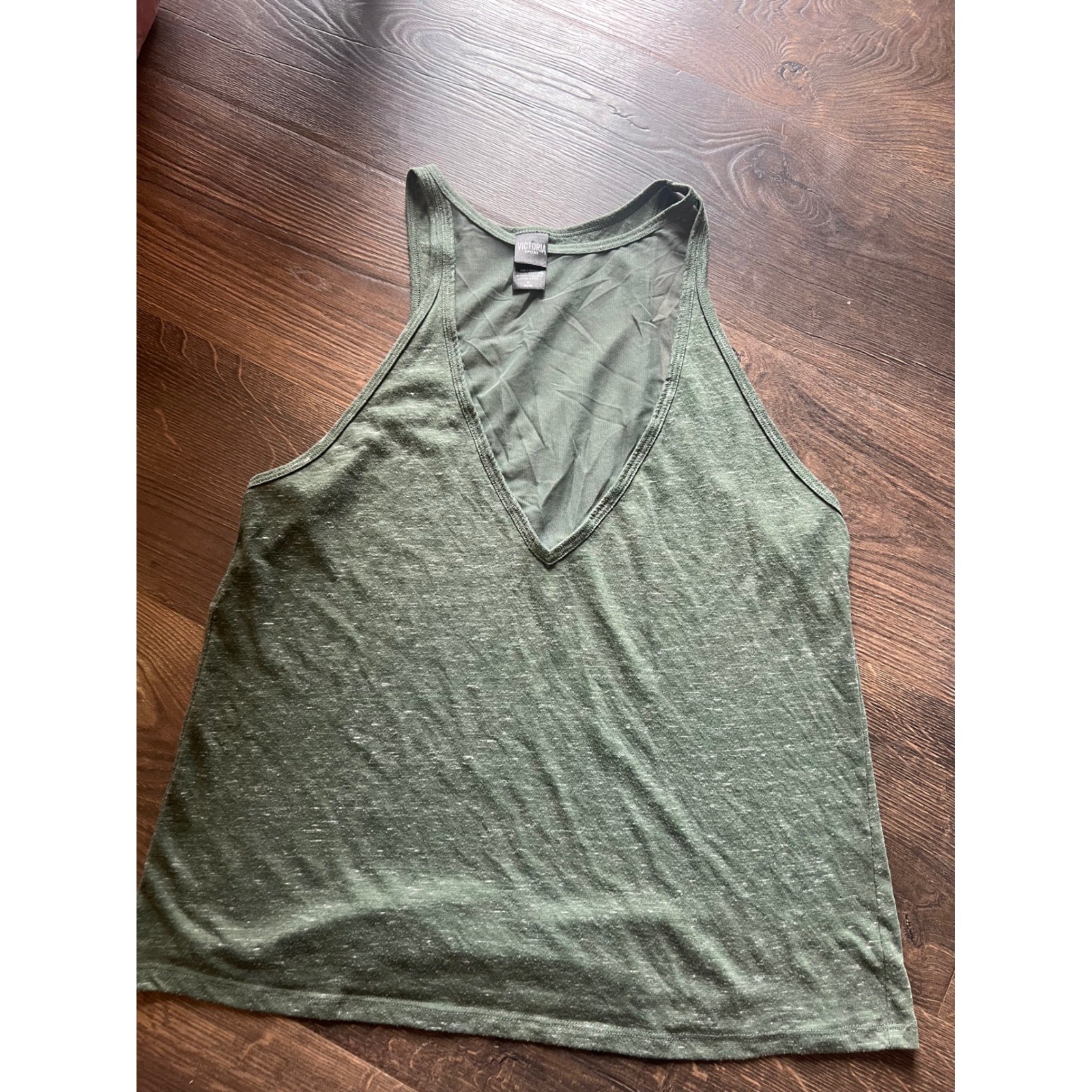 Victoria Sport Womens Medium Olive Green V-Neck Mesh Back Racerback Tank Top