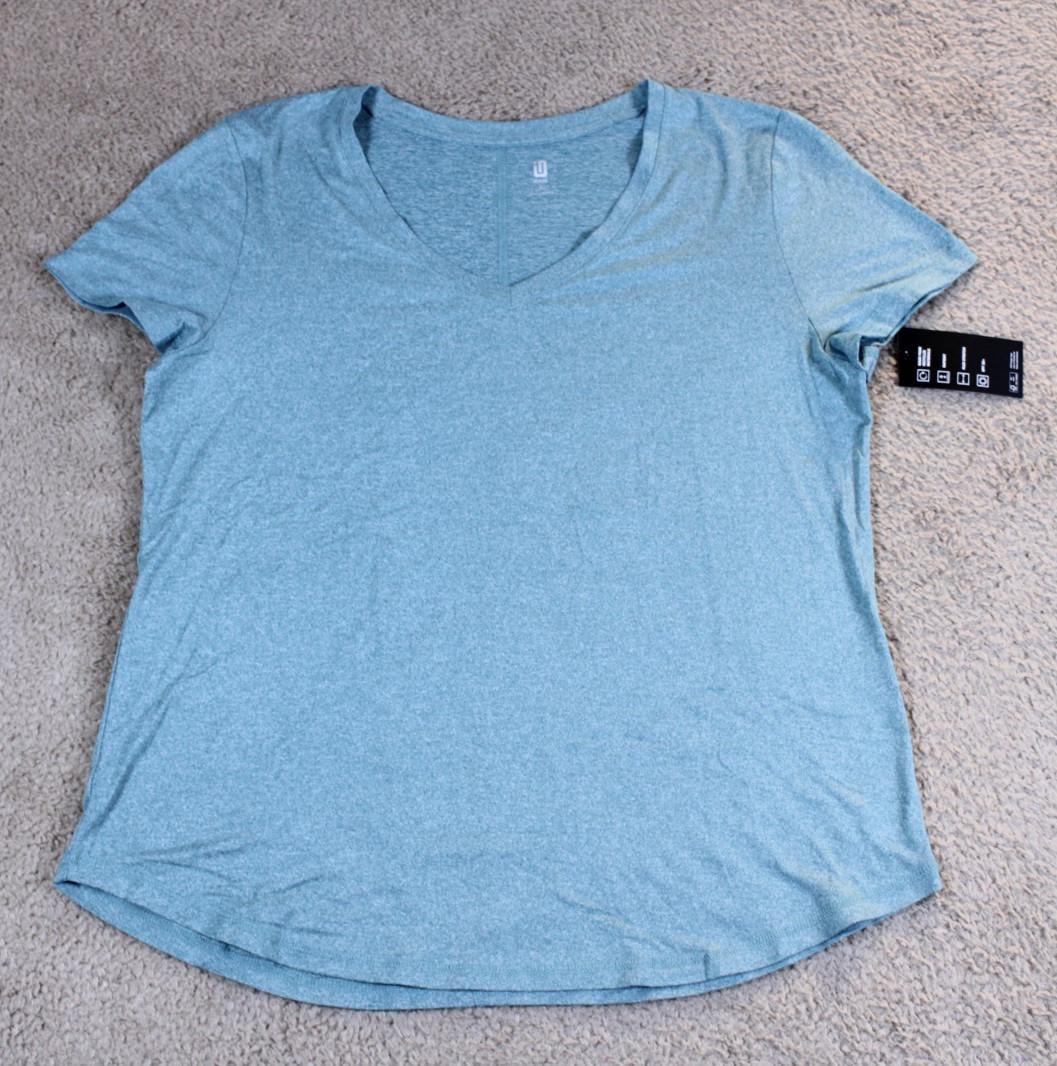 Ideology Womens Plus Size Curved Hem V-Neck Top (Large) Sequoia NWOT