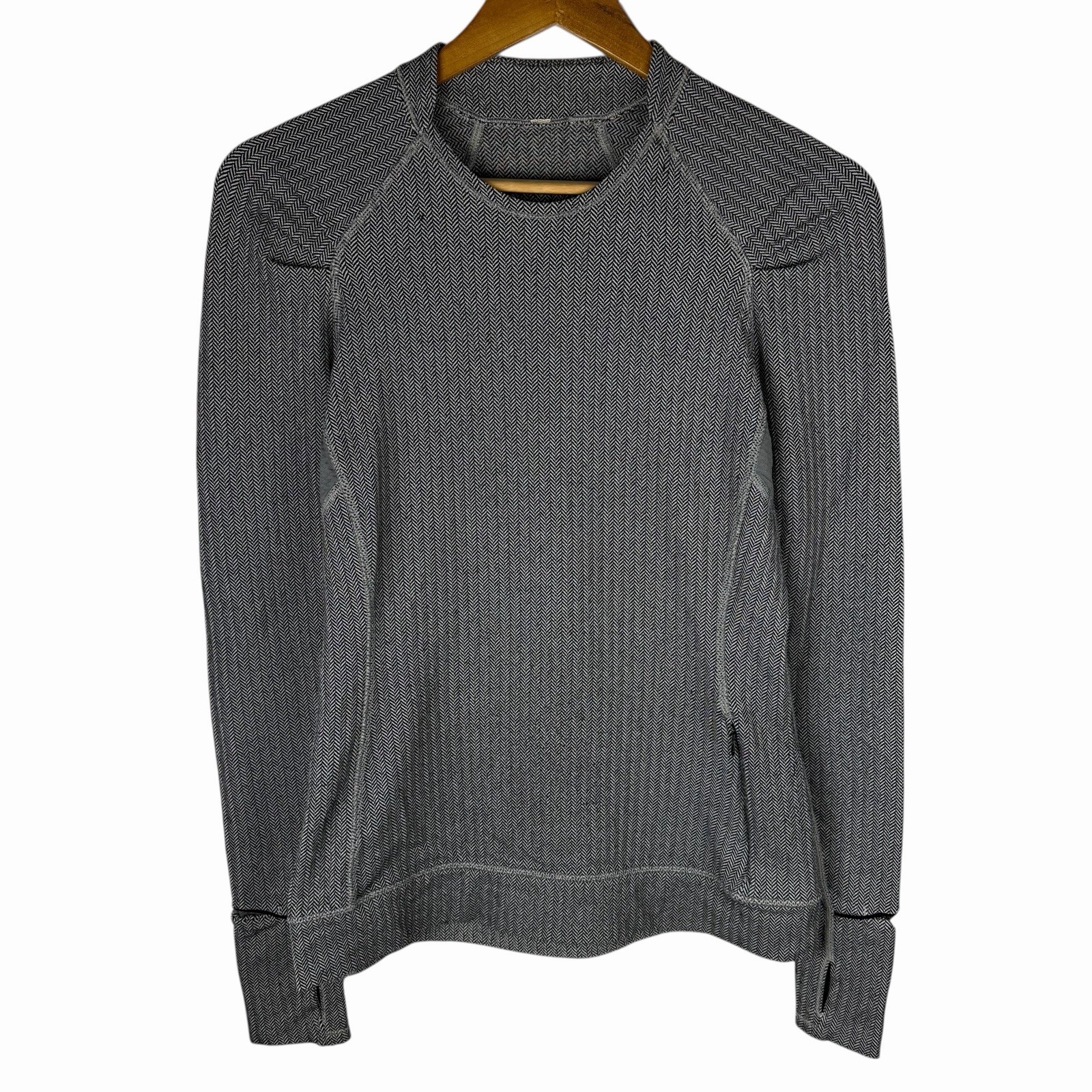 Lululemon Womens Think Fast Long Sleeve Top Size 6 Gray Heathered Herringbone