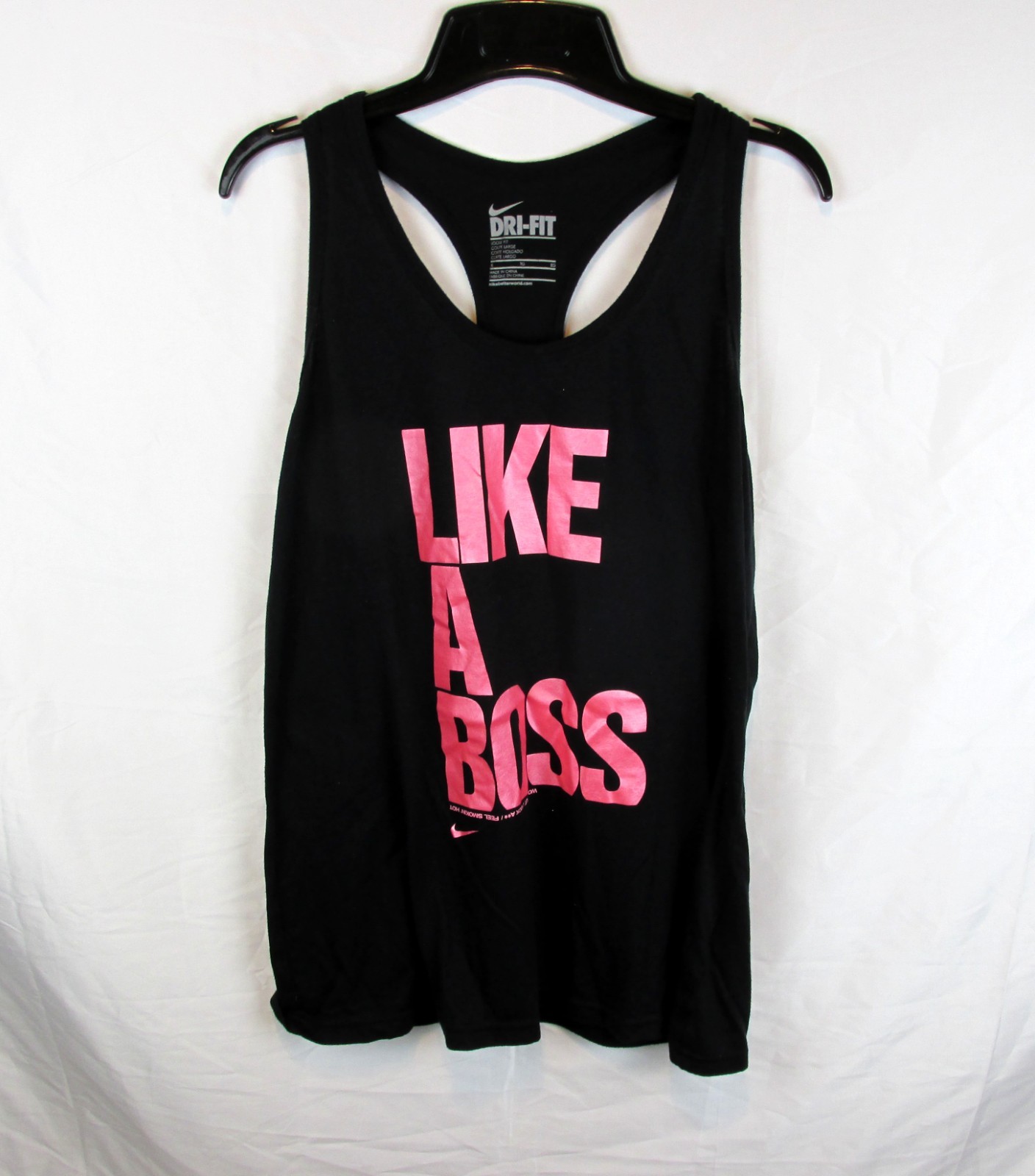 Nike “Like A Boss” Tank Top Shirt Black & Pink Women’s XL Poly/Cotton/Rayon