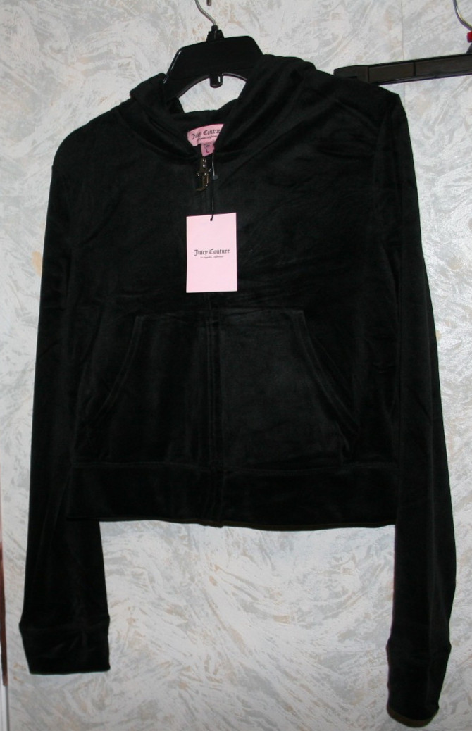 JUICY COUTURE Jogging Track Suit Hooded top.Large.Velour.Black solid color.NWT