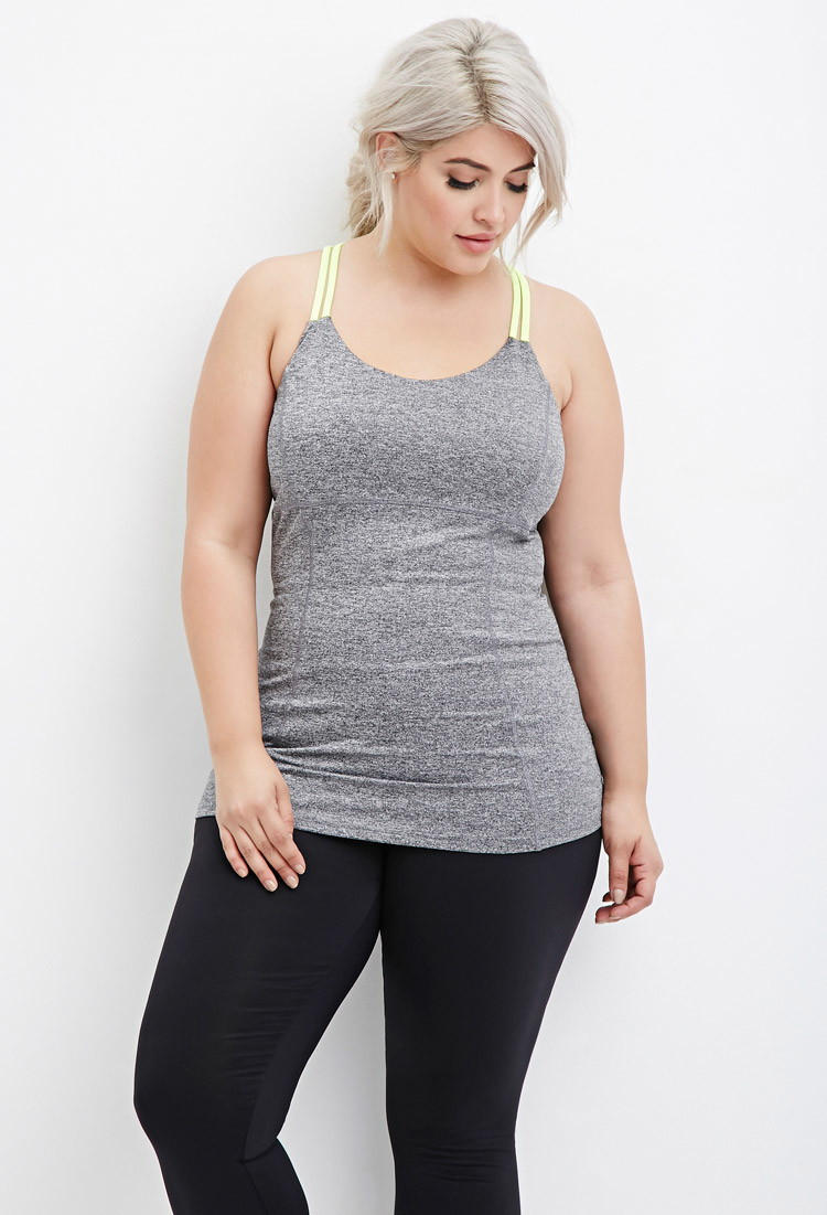 Forever 21 Plus Size Charcoal Lime Crisscross Athletic Top 1X