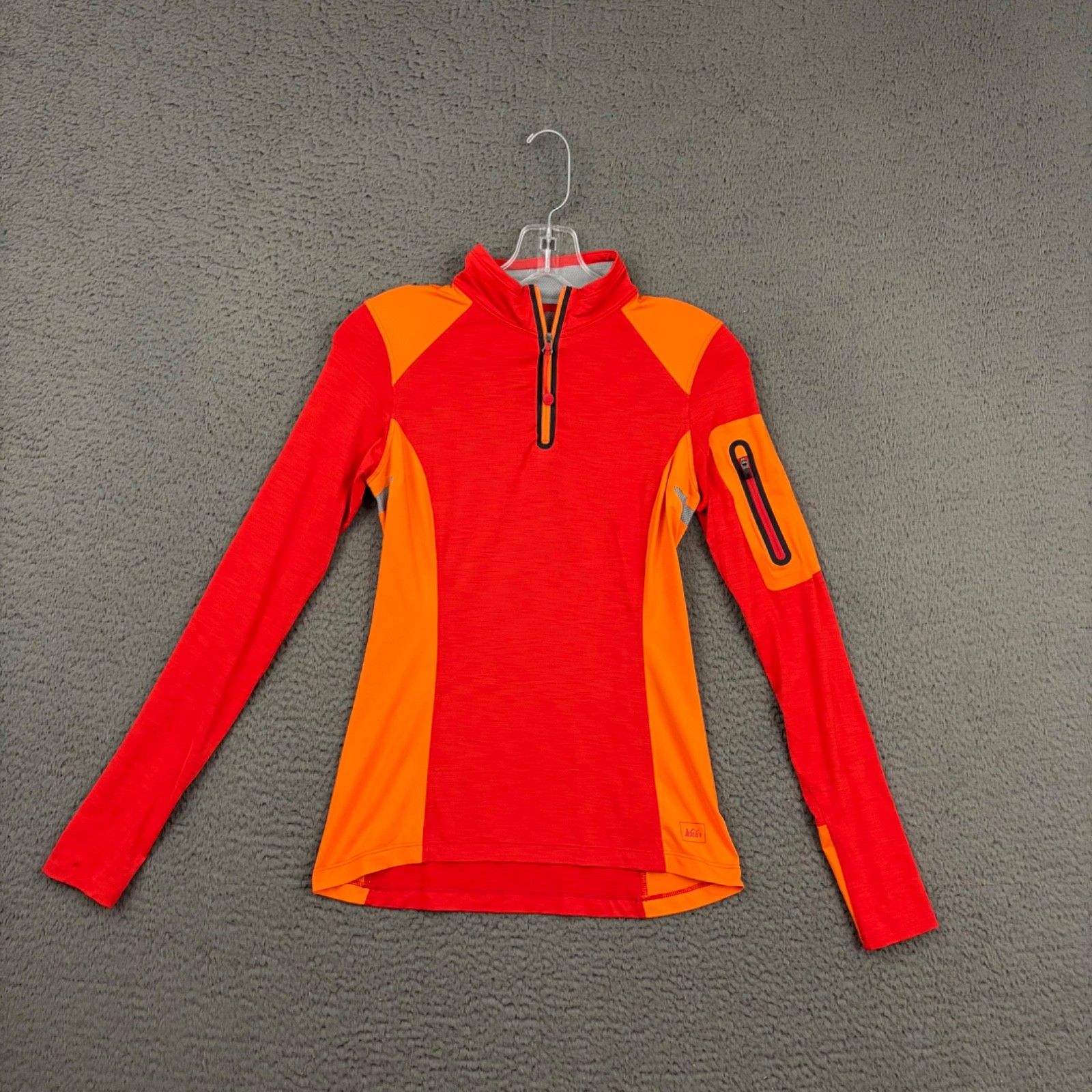 REI Pullover Womens XXS Orange 1/4 Zip Long Sleeve Pockets Hiking Outdoor Nature