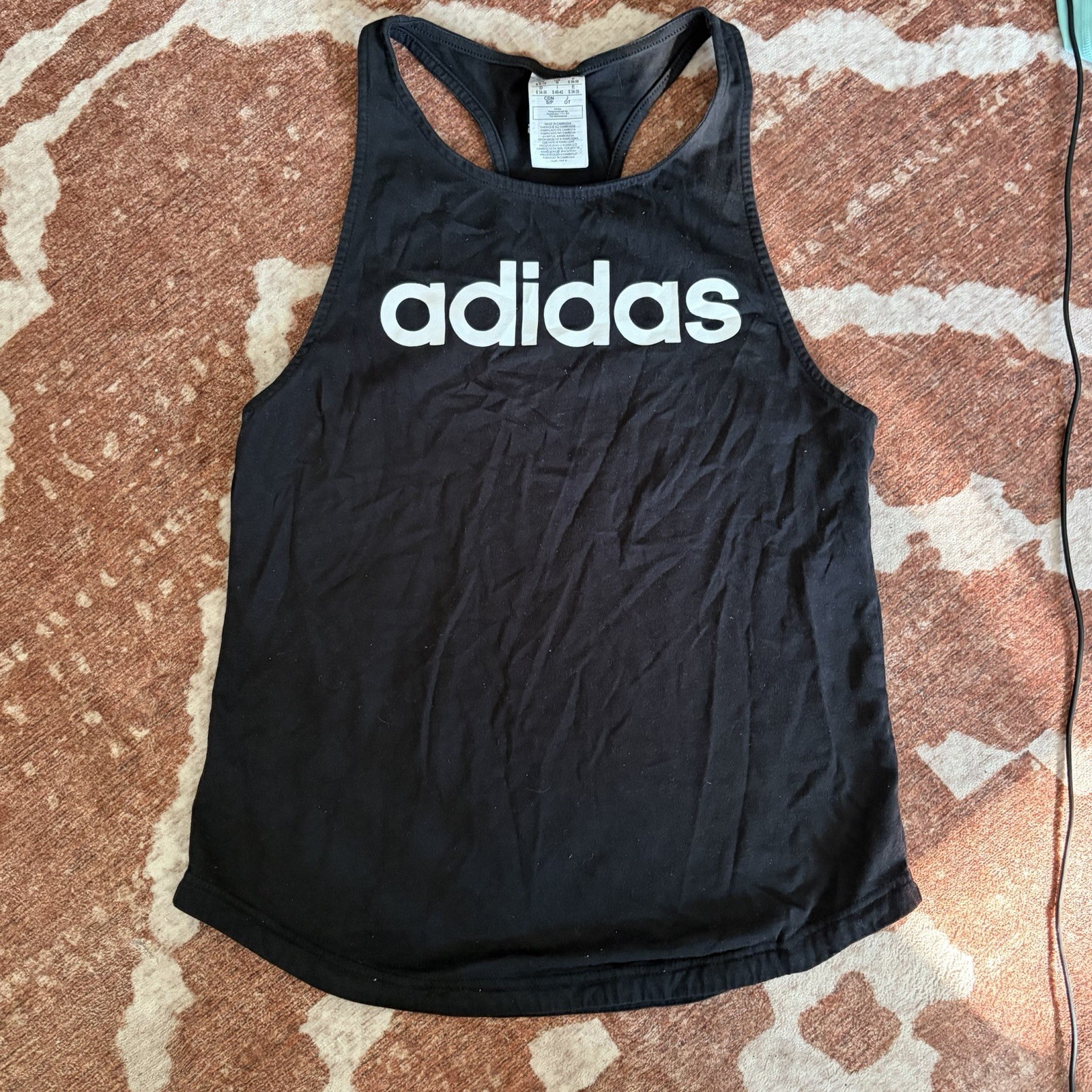 Adidas Essentials Loose Logo Tank Top Black Racerback 100% Cotton Size Small