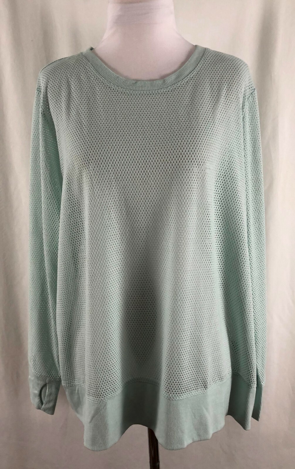 New Ideology Womens Pullover Top Mint Green Sheer Polyester Rayon Spandex 1X