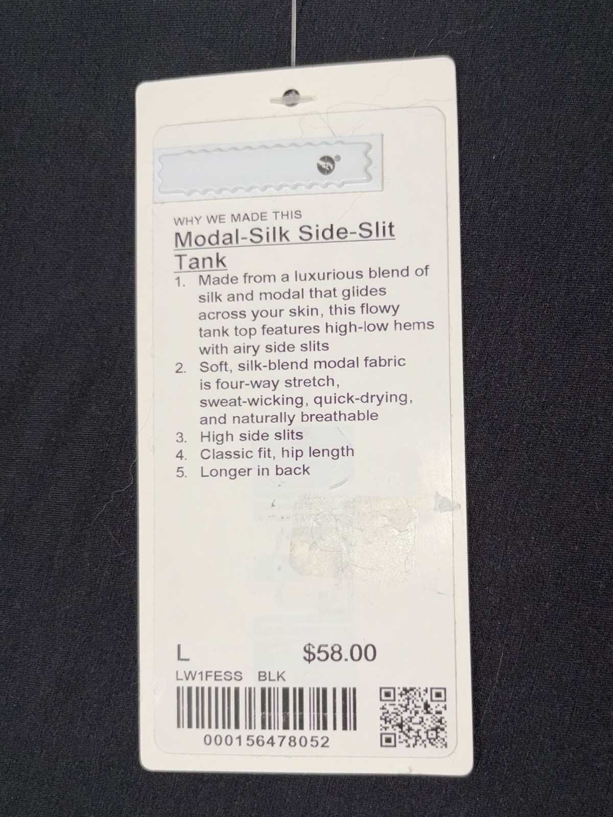 NWT⚡️LULULEMON⚡️LARGE⚡️ MODAL SILK SIDE SPLIT TANK⚡️4-WAY STRETCH⚡️BLACK⚡️$58