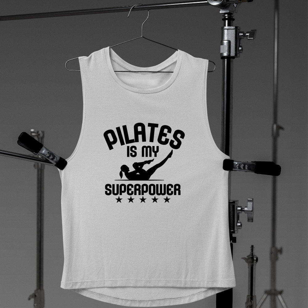 Pilates is my Super Power Girlie Cool Vest Fitness Workout Exercise Funny Gifts