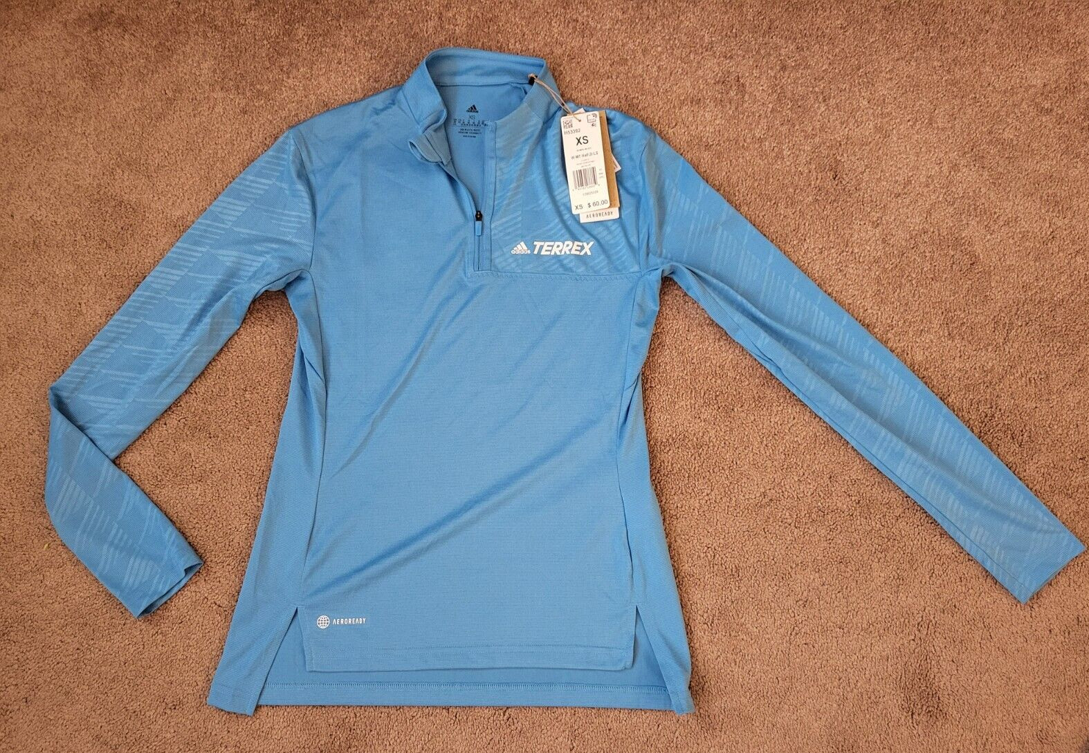 Women’s Adidas Terrex Half Zip Long Sleeve Tee Blue Size XS H53392 NEW
