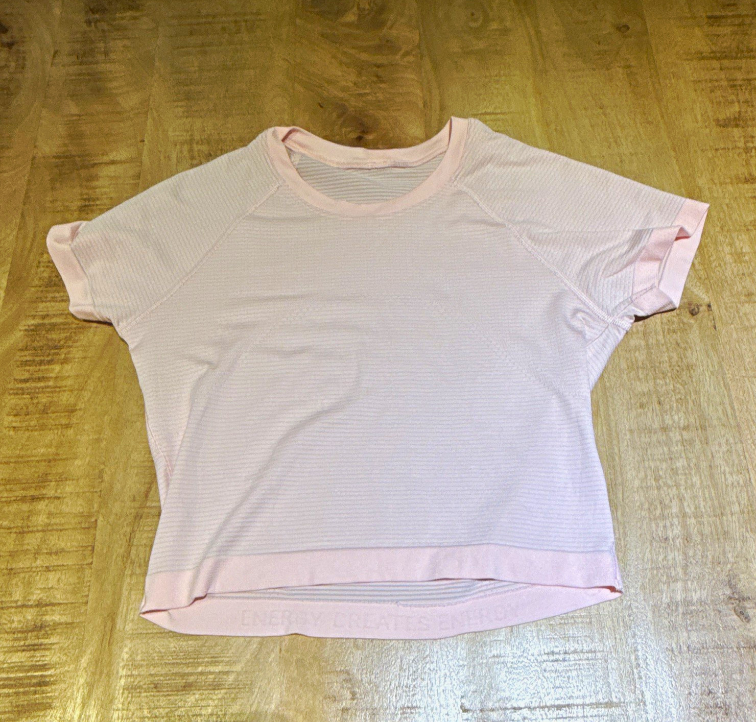 Lululemon Women’s Pink Cropped T-Shirt Crew Neck Stretch Nylon Spandex L