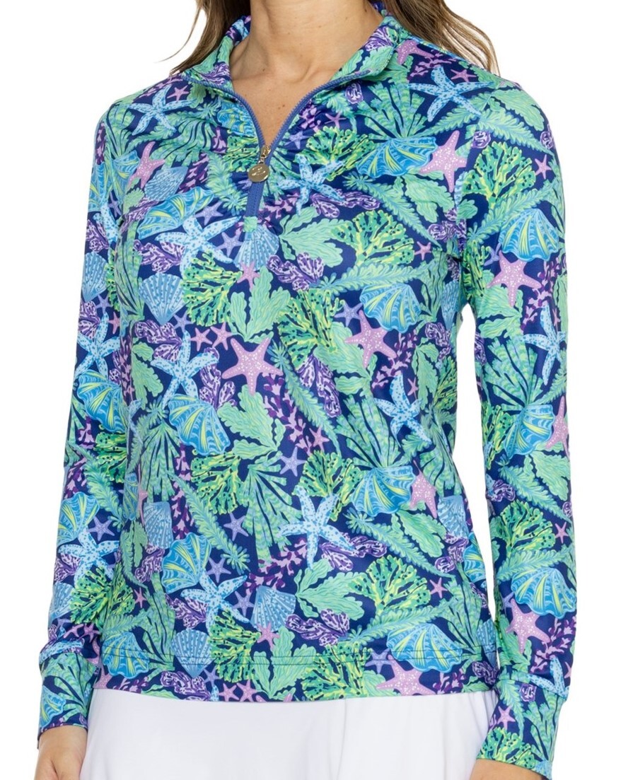 NWT STELLA PARKER Purple Blue Green Starlite Long Sleeve Mock Shirt S M L XL