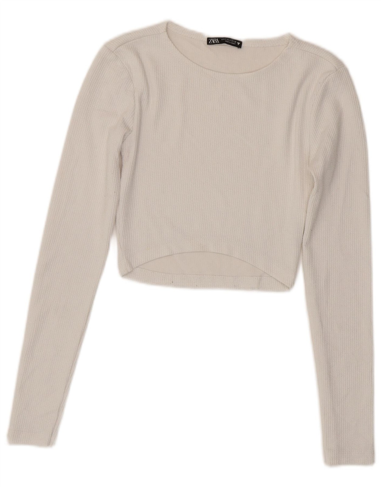 Zara Womens Crop Top Long Sleeve UK 8 Small White Polyester DU12