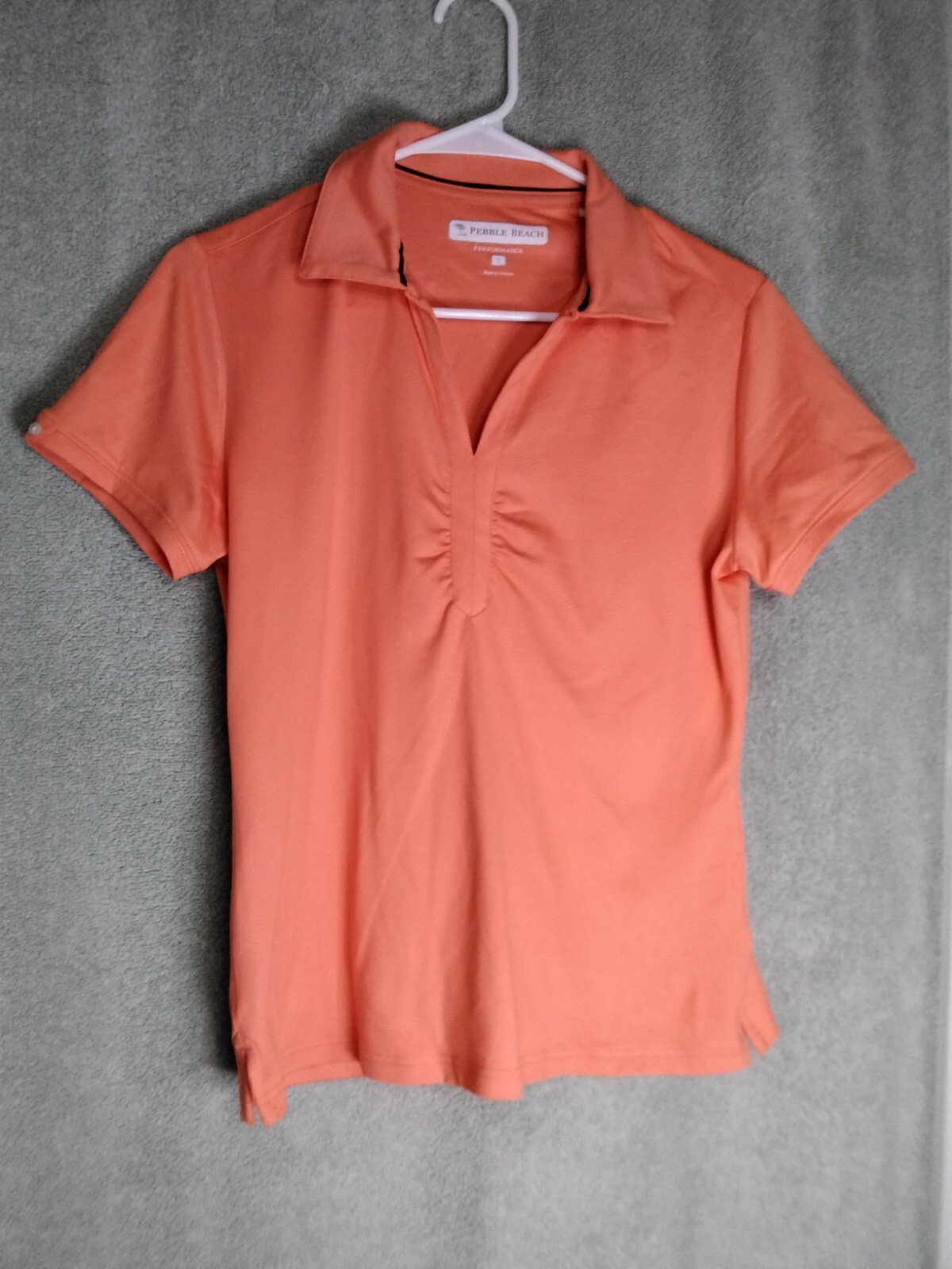 Pebble Beach Polo Shirt Womens Size S Orange Short Sleeve Performance Top V Neck