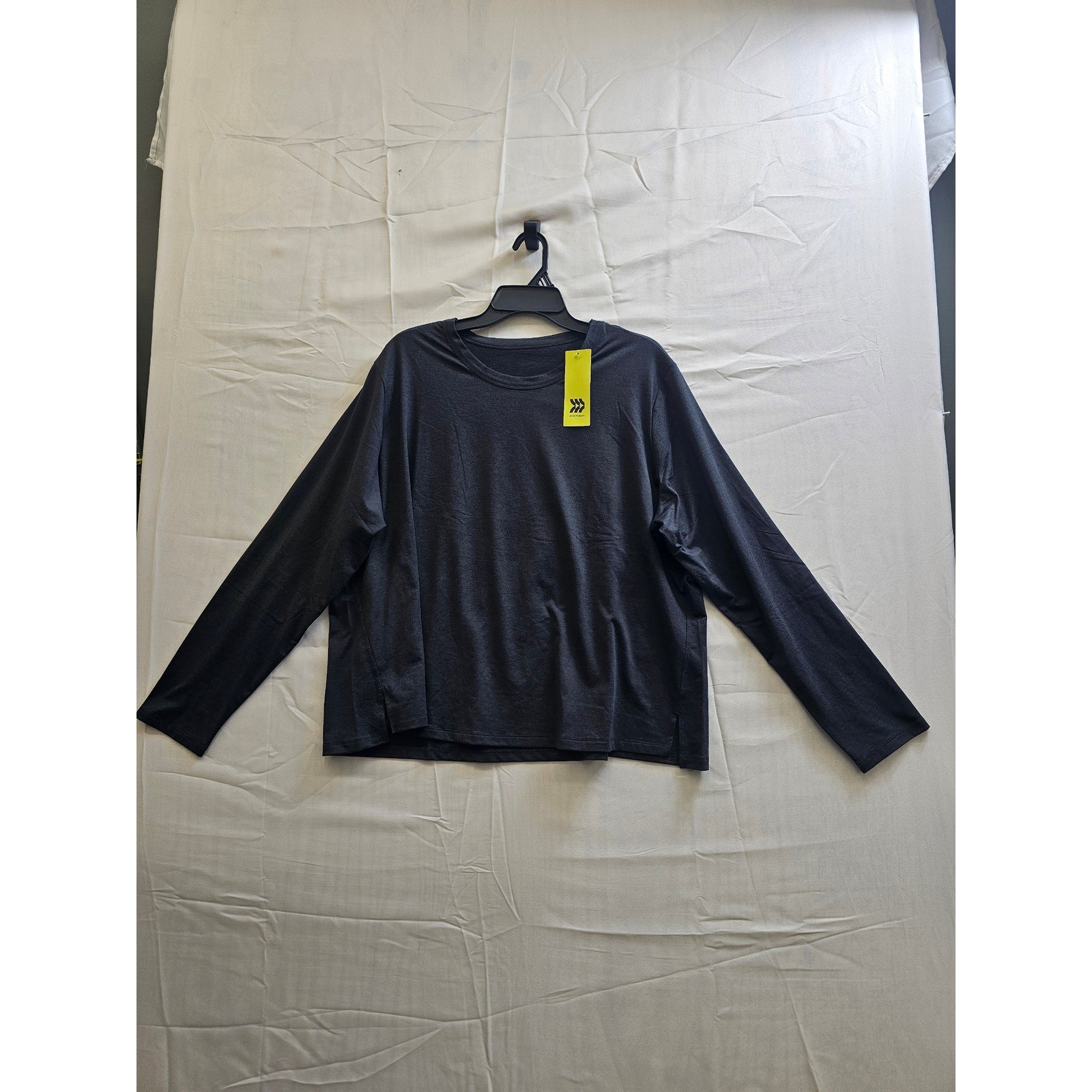 All in Motion Soft Stretch Long Sleeve Top Heathered Black Back Cutout 2X NWT