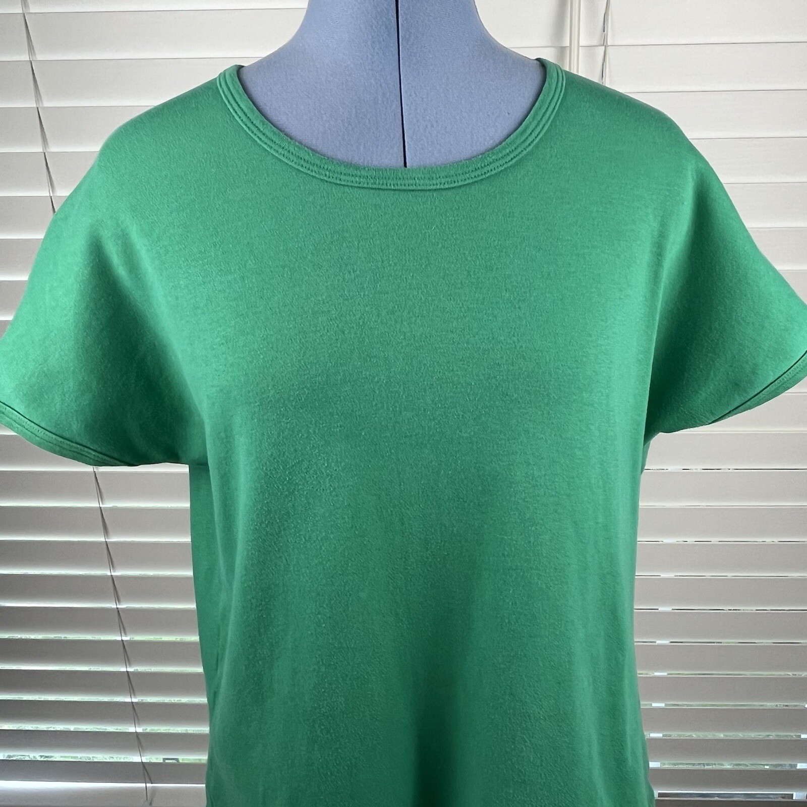 Vintage Single Duofold T-Shirt Ladies Large Blank Green Cap Sleeve Made in USA