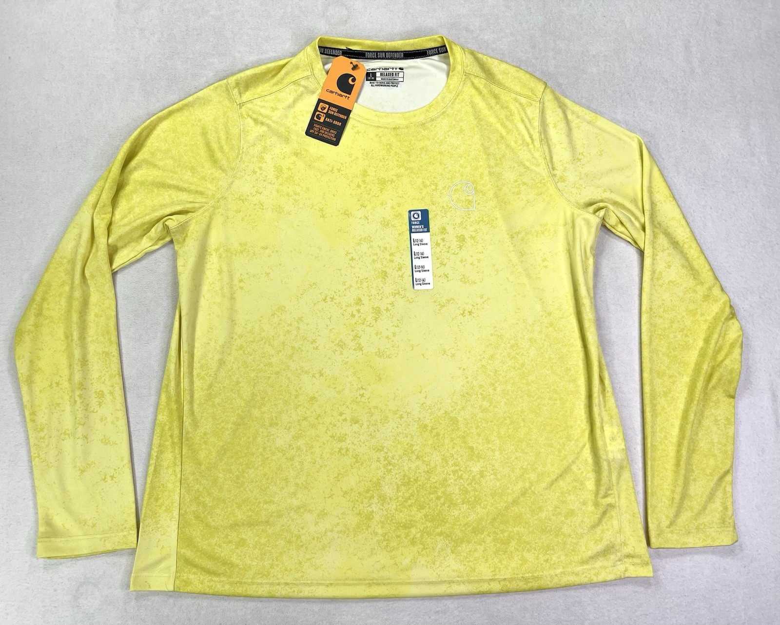 Carhartt Force Sun Defender Lightweight Long Sleeve T-Shirt Womens L Citrus Camo
