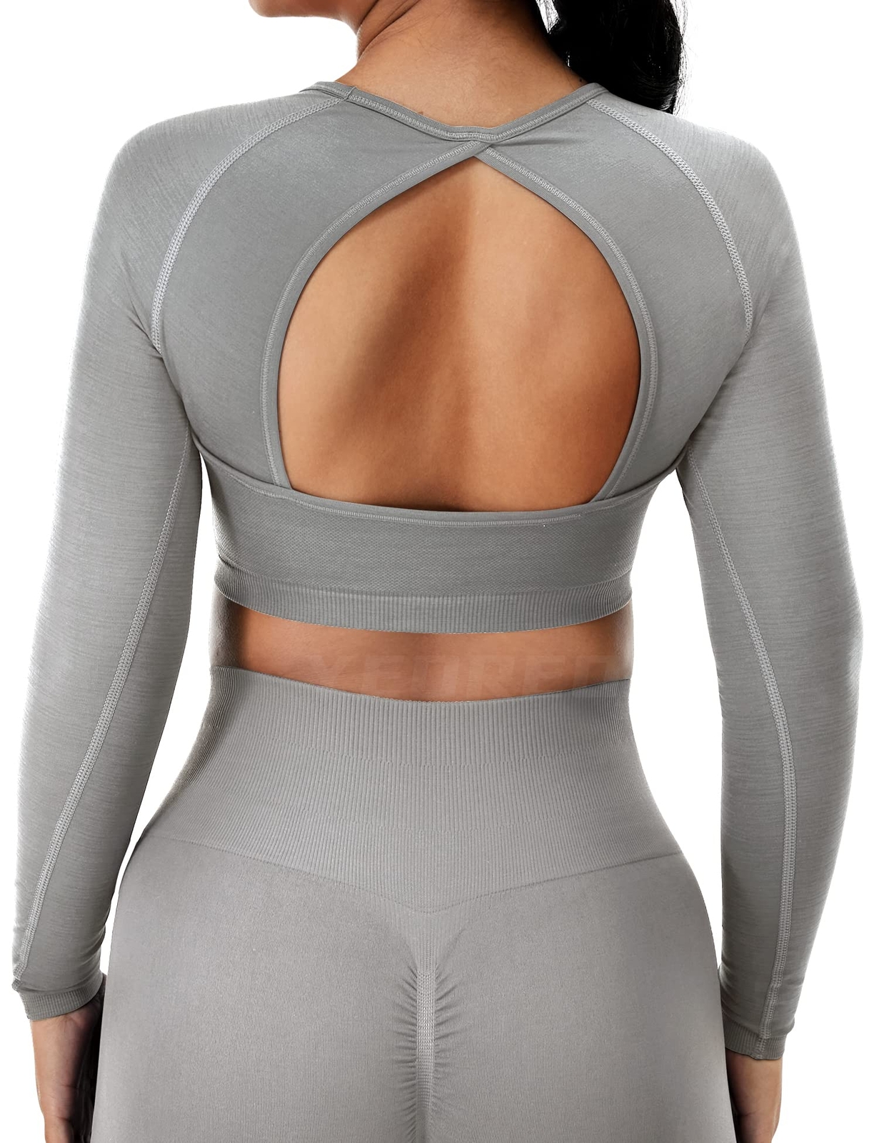 YEOREO Women Workout Long Sleeve Crop Top Seamless Workout Gym Shirt Light Gray