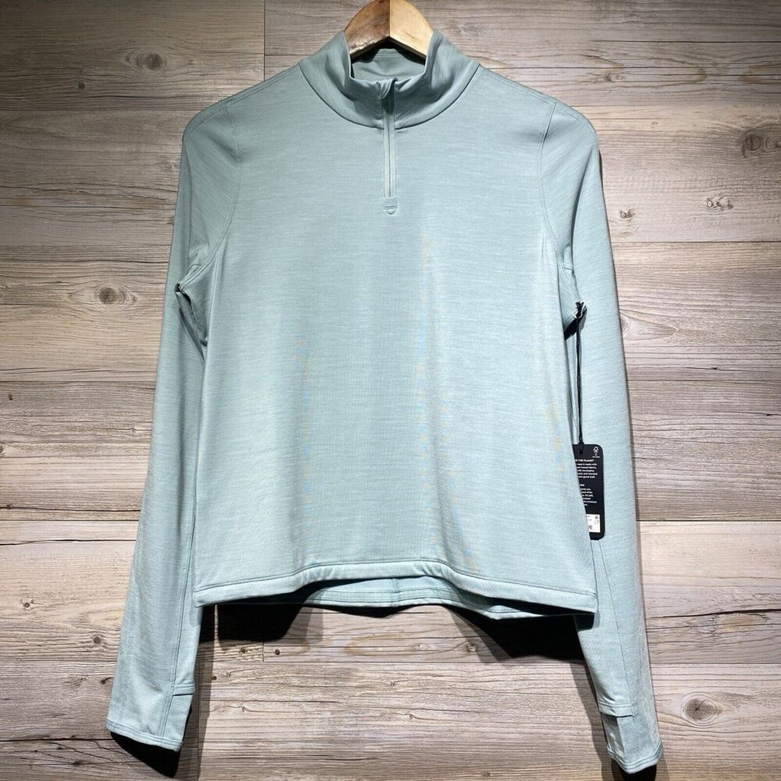 Allbirds Natural Run Mid Layer Tencel Merino Wool 1/4 Zip in Green Hush Size SML
