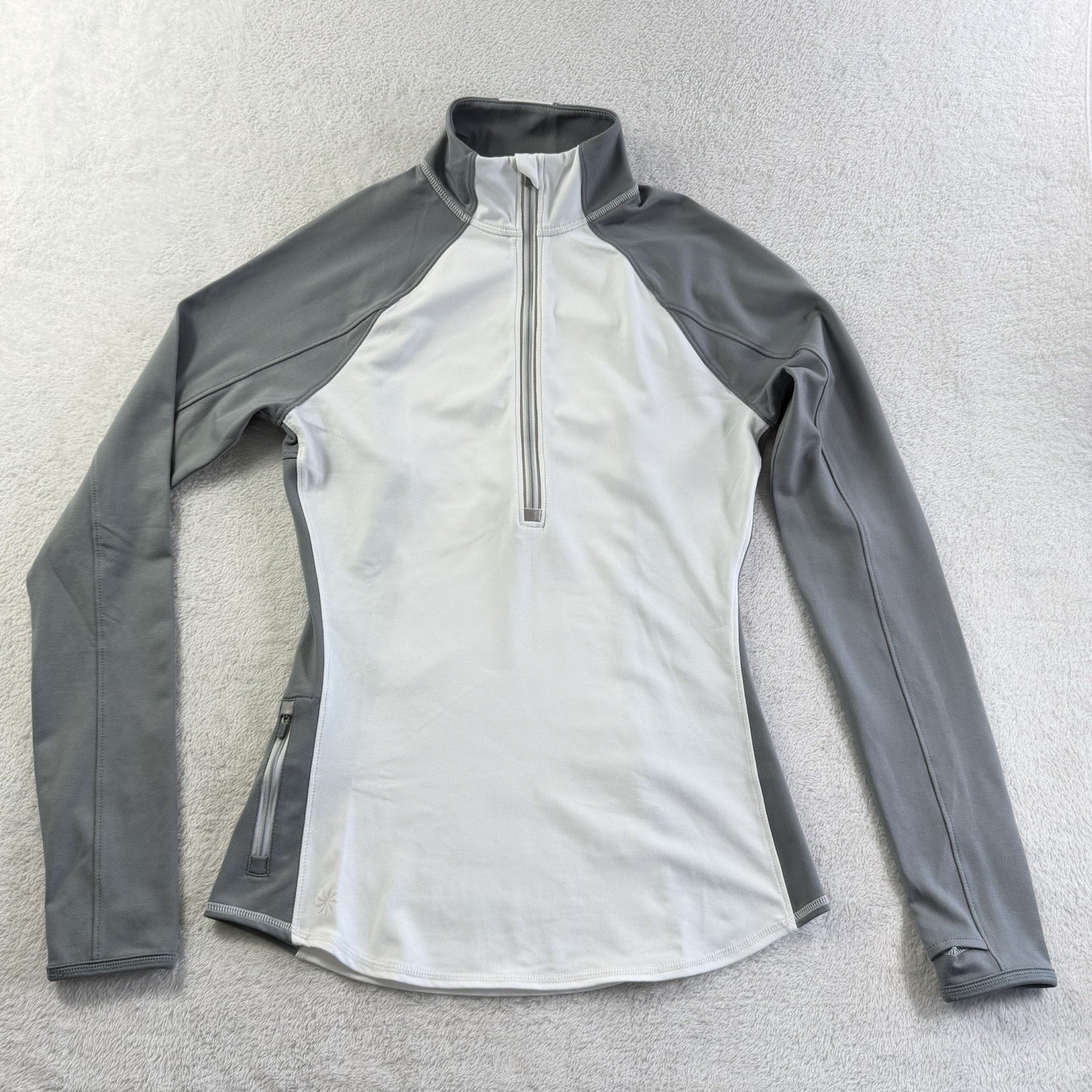 Athleta Running Wild Half Zip Pullover XS White Thumbholes Stretch Golf LS