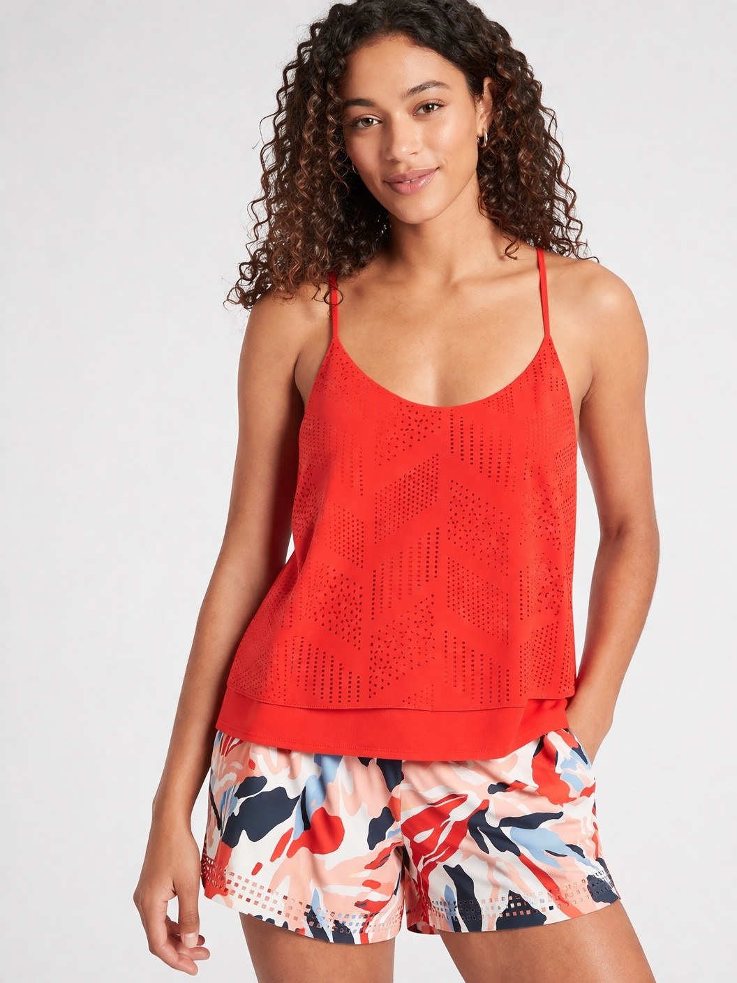 Athleta Perforated Cami XL Saffron Red Orange Athletic Tank Adjustable Strap NWT