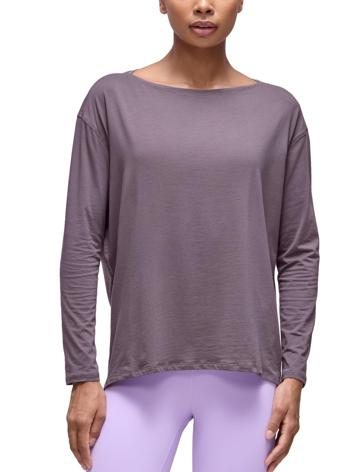 Pima Cotton Boat Neck Long Sleeve Shirts for Women – Workout Athletic Yoga Ca…