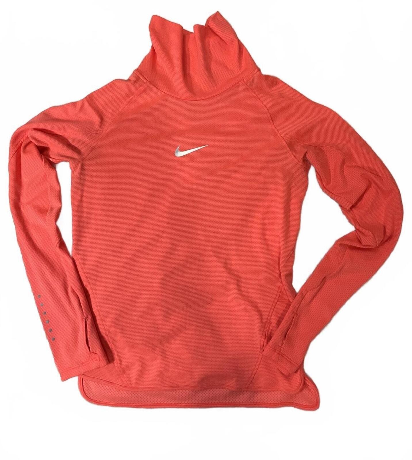 Nike Long Sleeve Running Performance Turtleneck Shirt Coral Red Thumb Holes