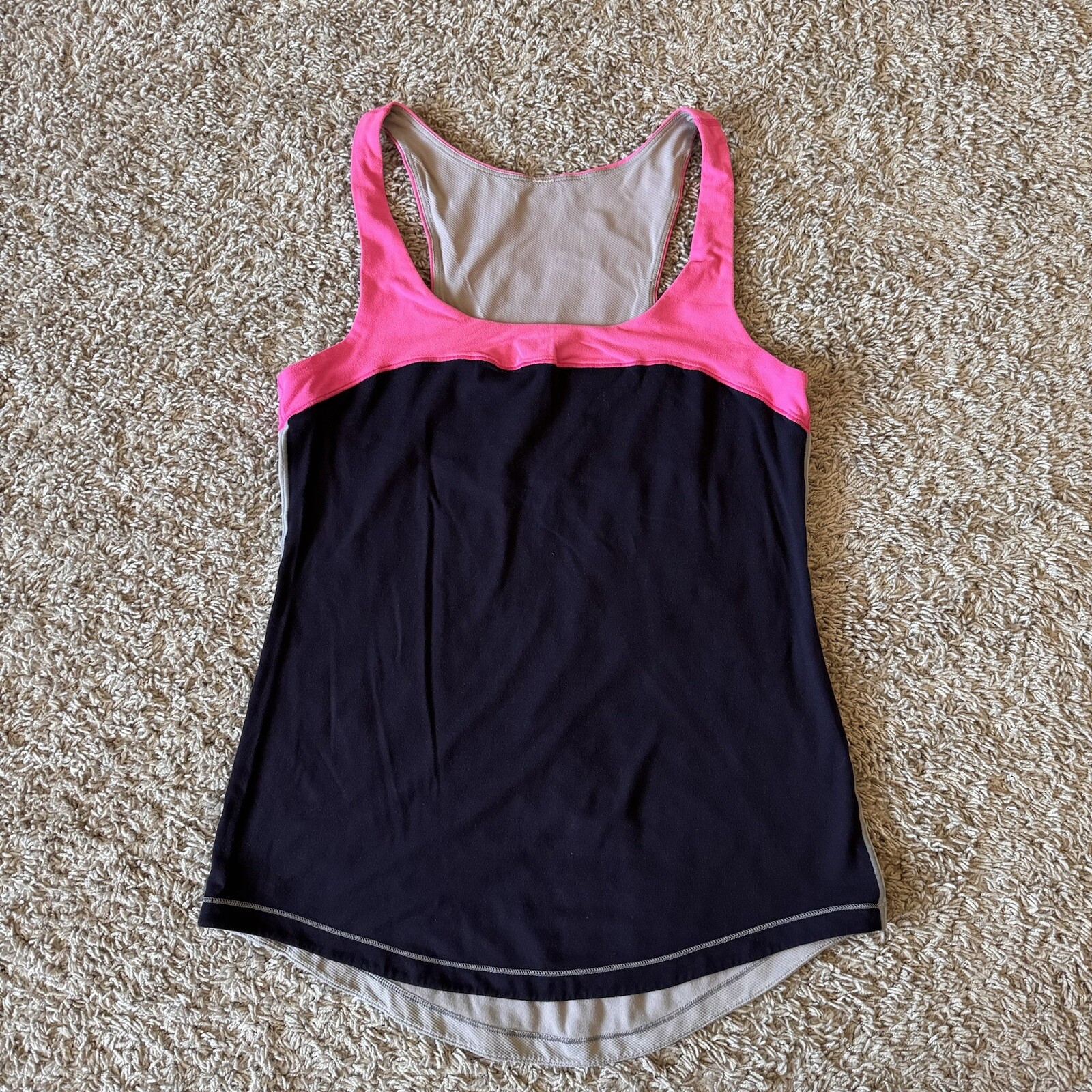 Lululemon Tank Top Womens Size 2 Pink Black Curved Hem Scoop Neck Racerback