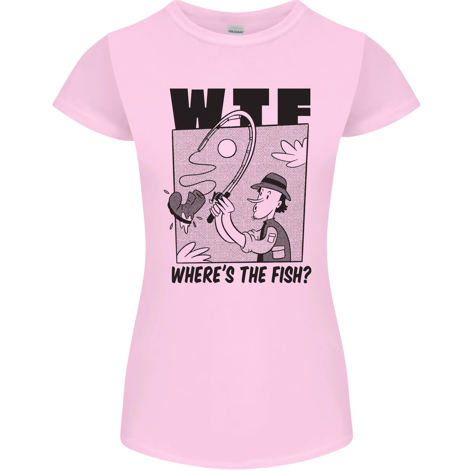 WTF Wheres the Fish Funny Fishing Fisherman Womens Petite Cut T-Shirt