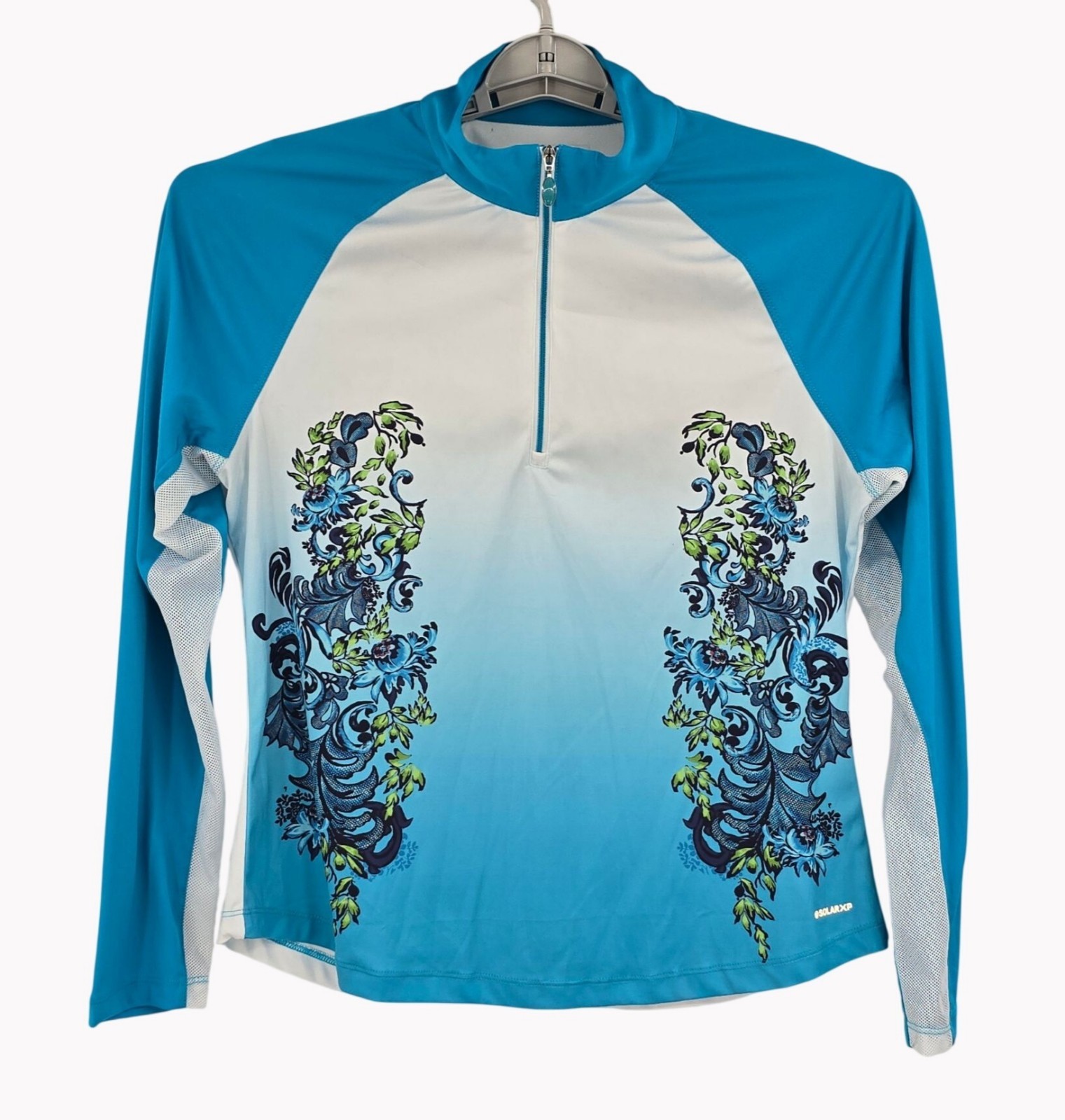 Greg Norman Solar XP Womens Large 1/4 Zip Floral Scroll Mock UPF 50 Golf Top