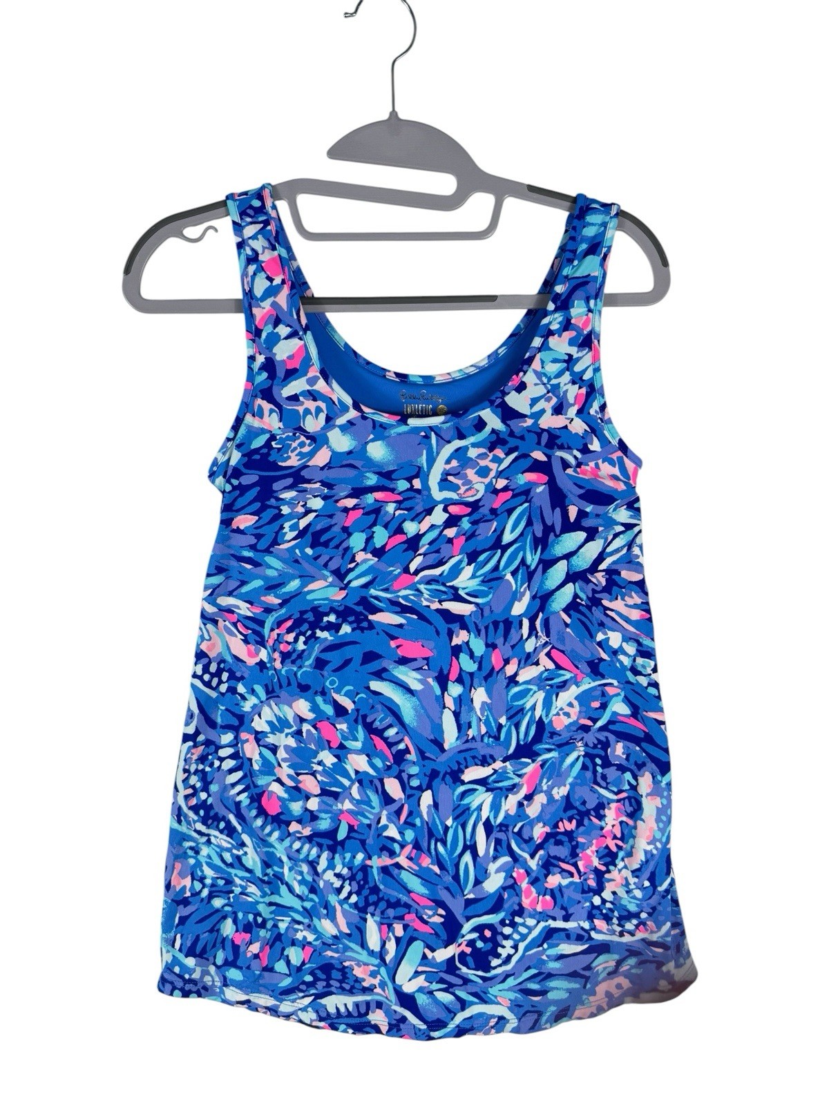 Lilly Pulitzer Luxletic Sunray Bra Tank Top XS Royal Purple Party Wave UPF 50